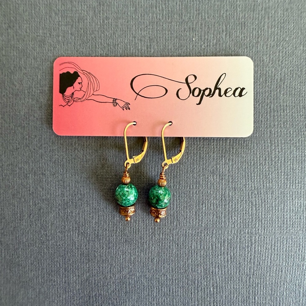 NEW 18" Copper, Malachite & Chrysocolla Teardrop Statement Necklace Earring Set - Picture 7 of 9